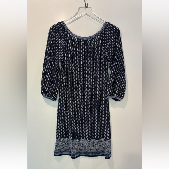 Max Studio Blue Geometric Print Stretch Jersey Knit Shift Dress Womens XS (1601) - Picture 3 of 5